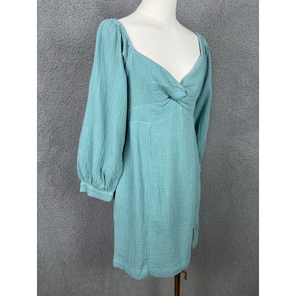 Roxy Juniors' Women's V-Neck Peasant Mini Dress Mineral Blue Size Large NWTs - Picture 3 of 8